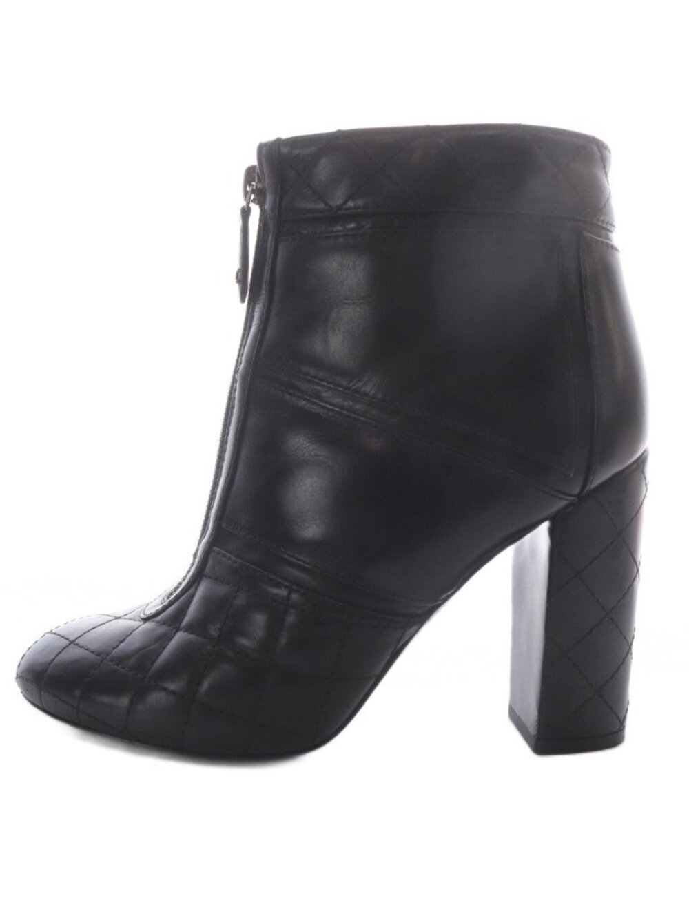 Chanel Quilted Boots Short High Heels Center Zip CC Logo Leather Black